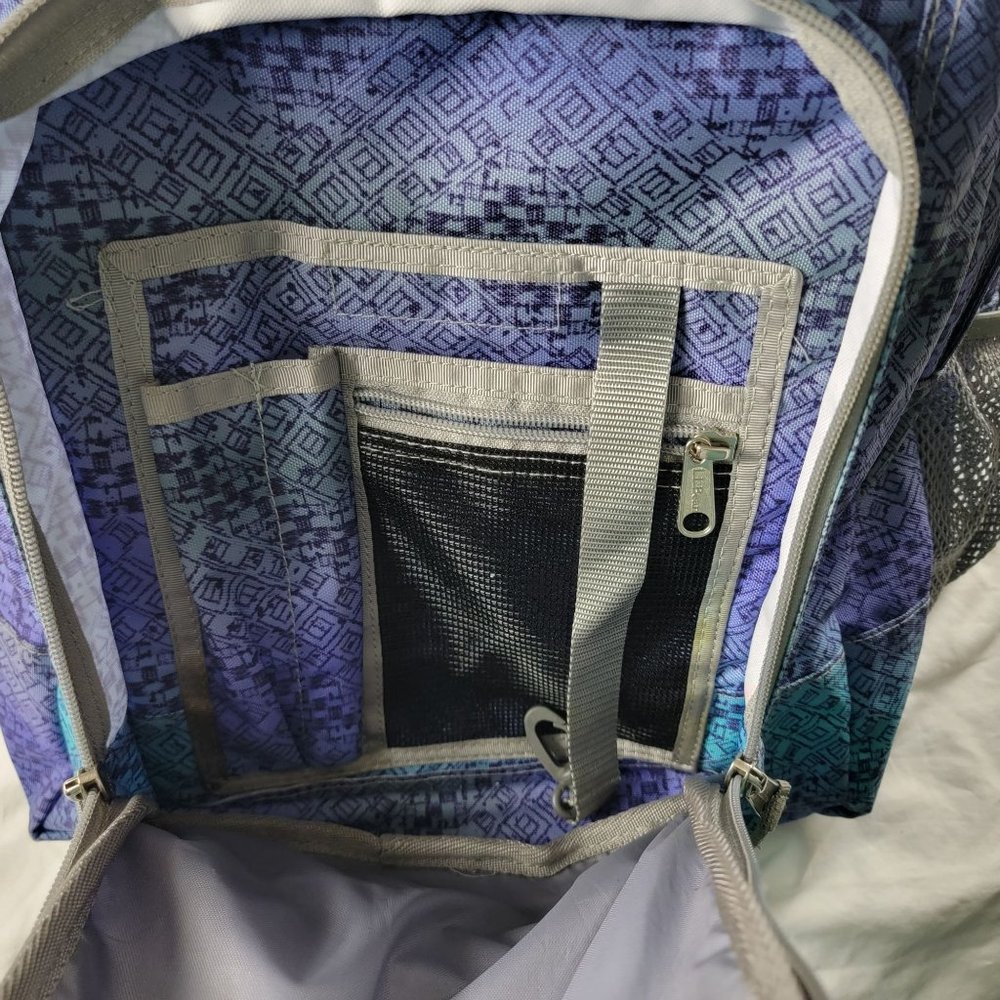 L.L. Bean Deluxe Book Pack Backpack Purple Blue Teal Geometric School 505445 - Picture 9 of 9